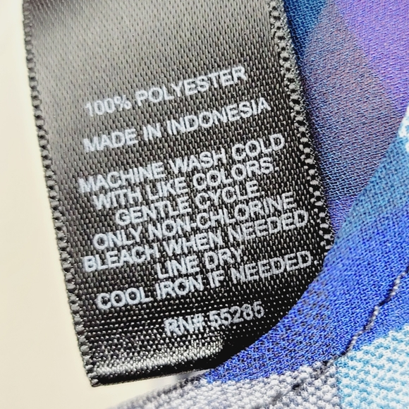 Express Small Blue Plaid Short Sleeve Button Up Sheer Top - Picture 4 of 6